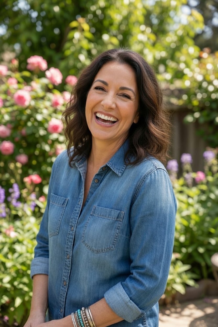 Smiling woman outdoors in a garden